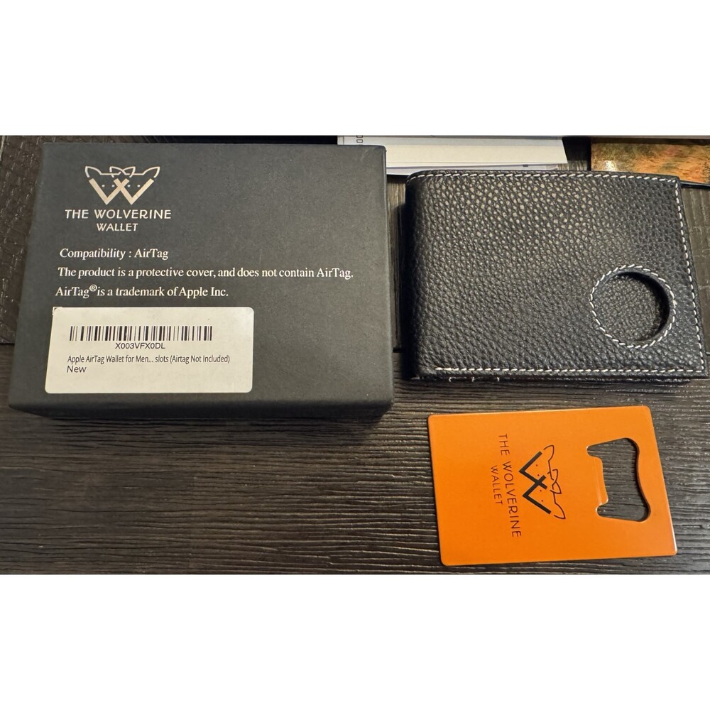 Wolverine Bi Fold Wallet Leather Pebbled Black Card Holder Apple Air Tag Holder